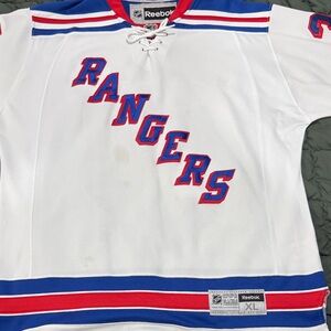 Reebok White Rangers Jersey with Blue and Red